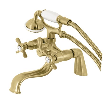 KINGSTON BRASS KS247SB Deck Mount Clawfoot Tub Faucet with Hand Shower, Brushed Brass KS247SB